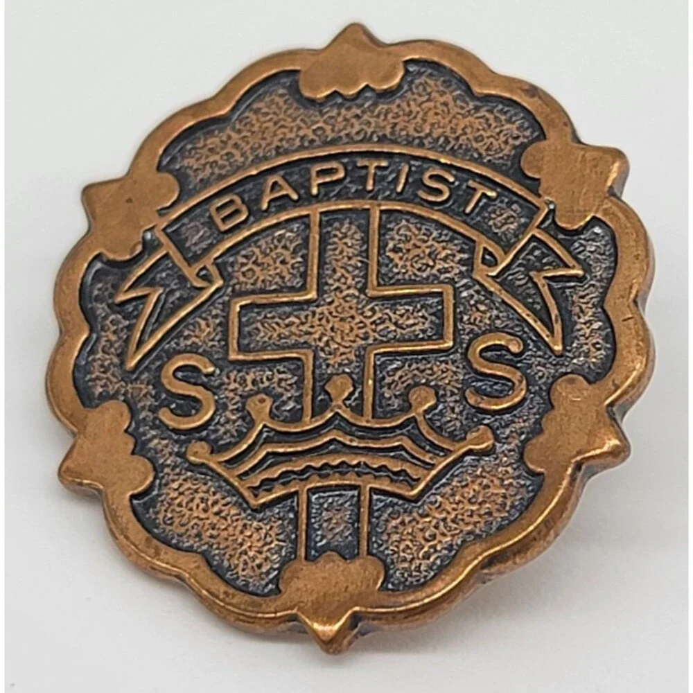 Baptist S.S. Sunday School Pins Lot of 2 Copper Tone Broadman Supplies USA